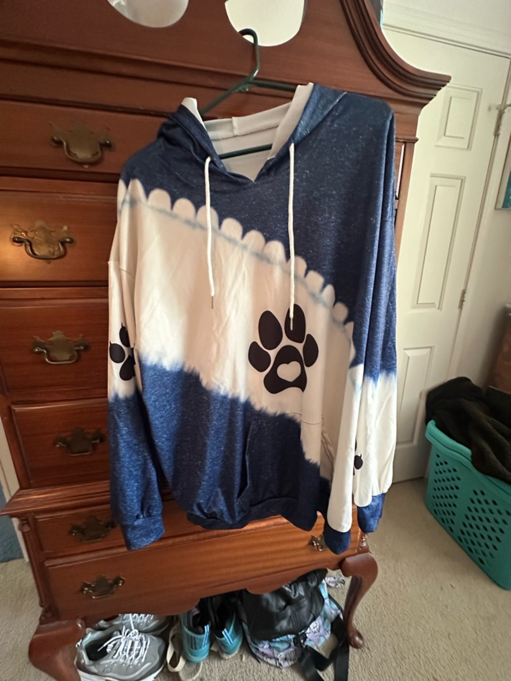 Blue & White Paw Print Hoodie